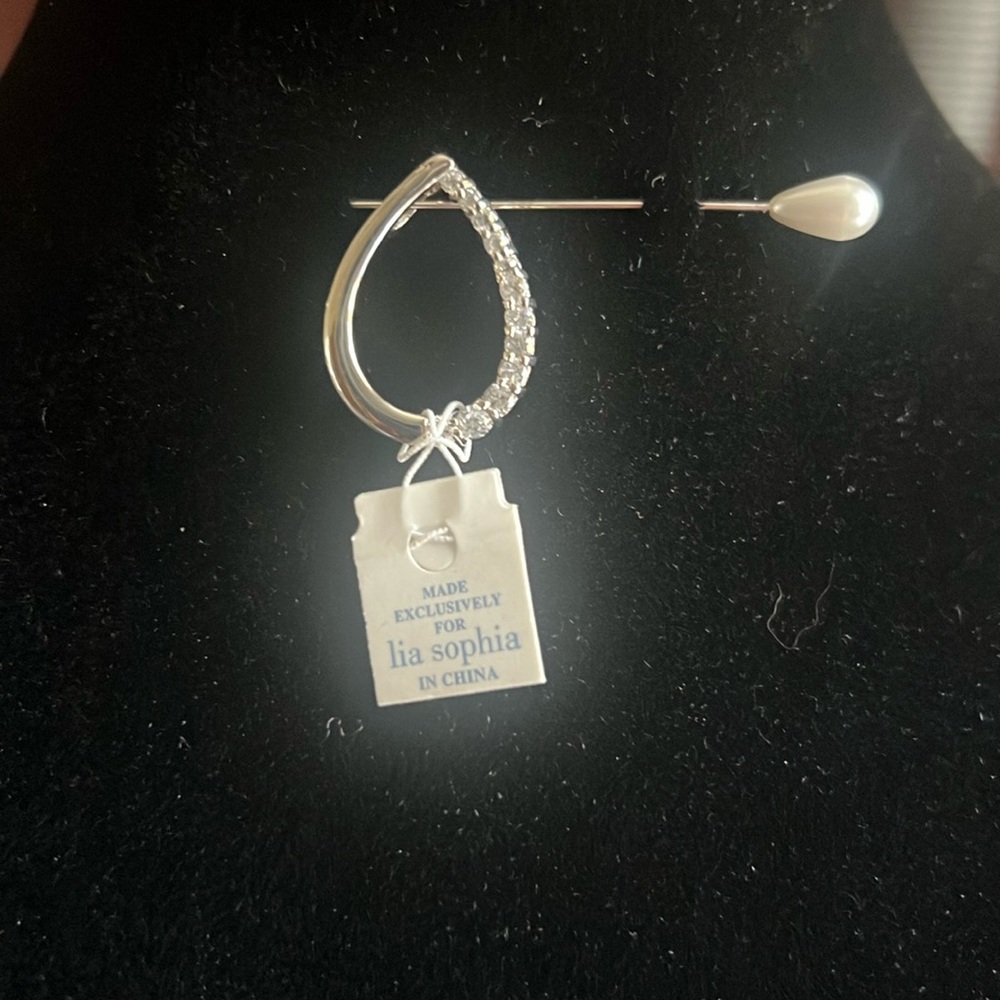 lia sophia signed jewelry silver plated teardrop pendant cut crystal necklace